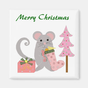 Mouse with Pink Stocking Magnet