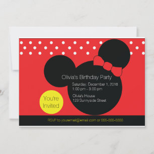 Mouse with Red Bow - Party Invitation