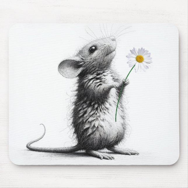 Mouse With White Daisy Mouse Mat (Front)