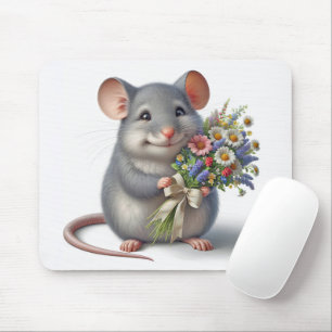Mouse With Wildflower Bouquet Mat