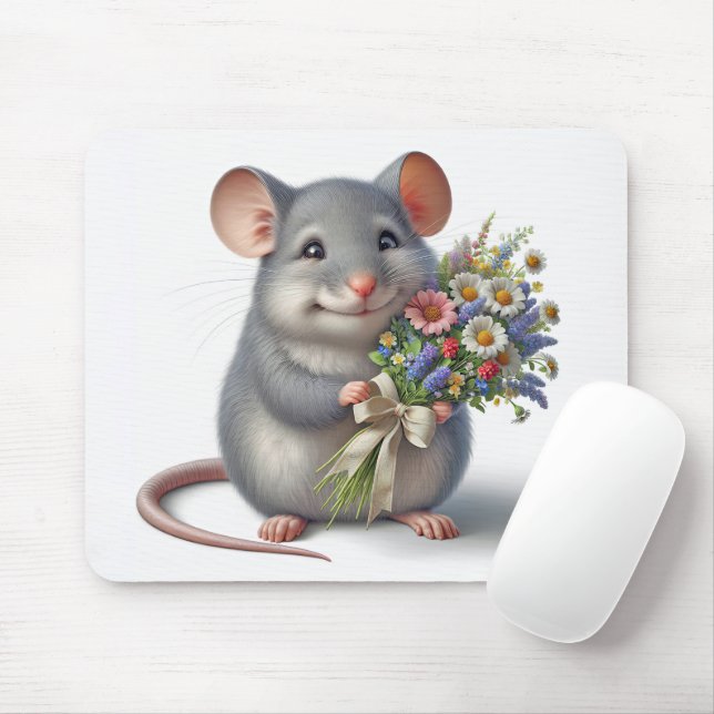 Mouse With Wildflower Bouquet Mat (With Mouse)