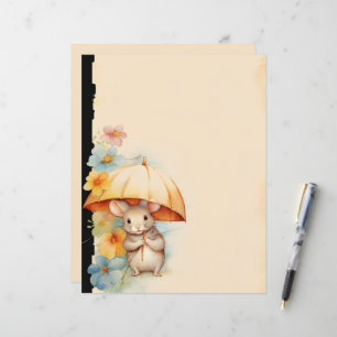 Mouse with yellow umbrella blue orange pink flower