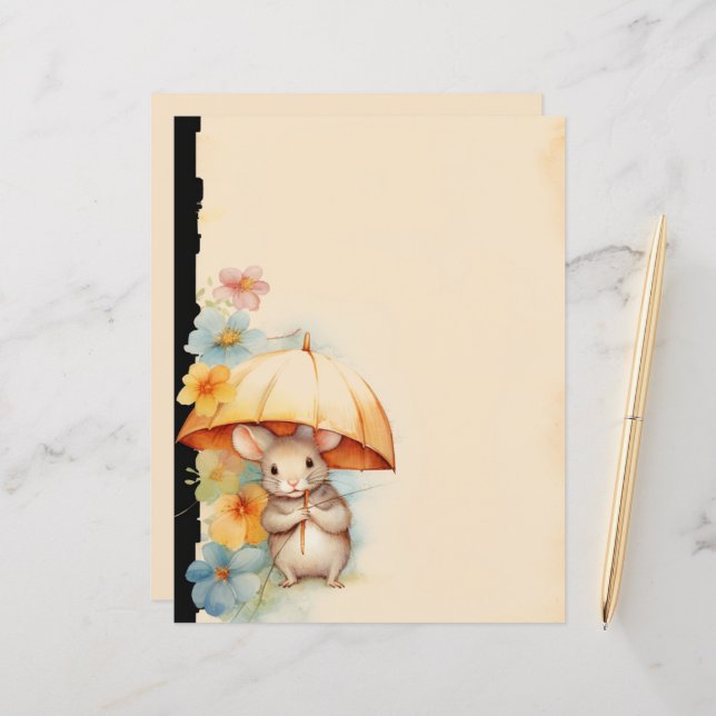 Mouse with yellow umbrella blue orange pink flower (Front/Back In Situ)