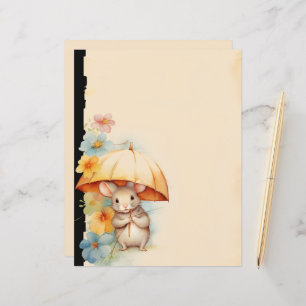 Mouse with yellow umbrella blue orange pink flower