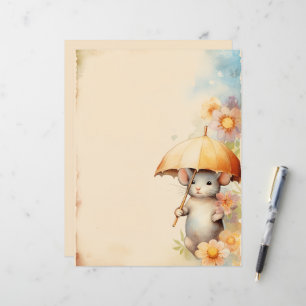 Mouse with yellow umbrella watercolor background