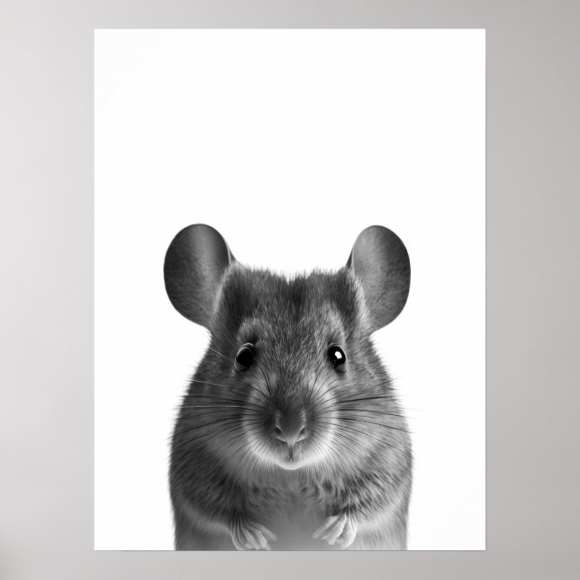 Mouse Woodland Modern Portrait black white     Poster (Front)