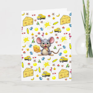 Mouse Yellow Cheese Stars Truck Cat Greeting Card