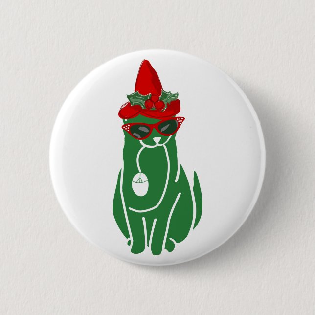 Mousebreath Christmas Cat 6 Cm Round Badge (Front)