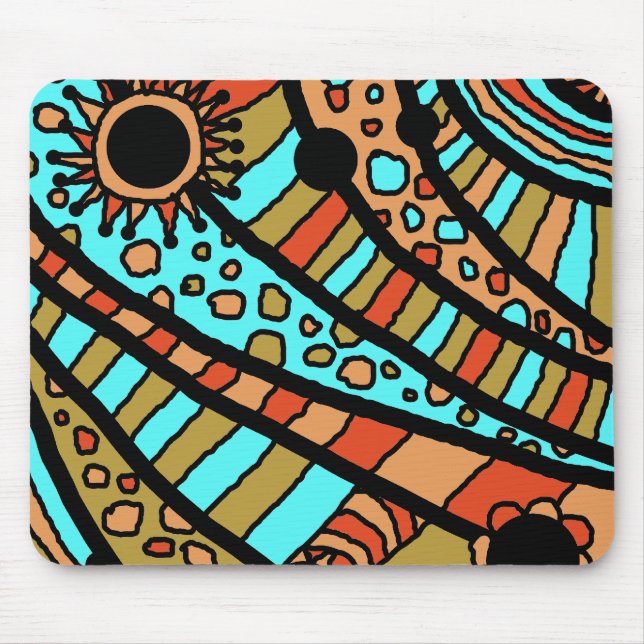 Mousemat, Abstract Summer Fun Blue Orange Mouse Mat (Front)