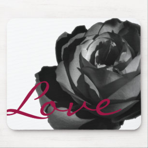 Mousemat Black Rose Red Love Flowered Mousepad