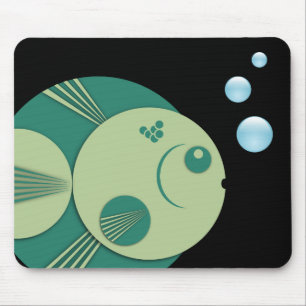 Mousemat, Circle Fish, green, blue bubbles Mouse Mat