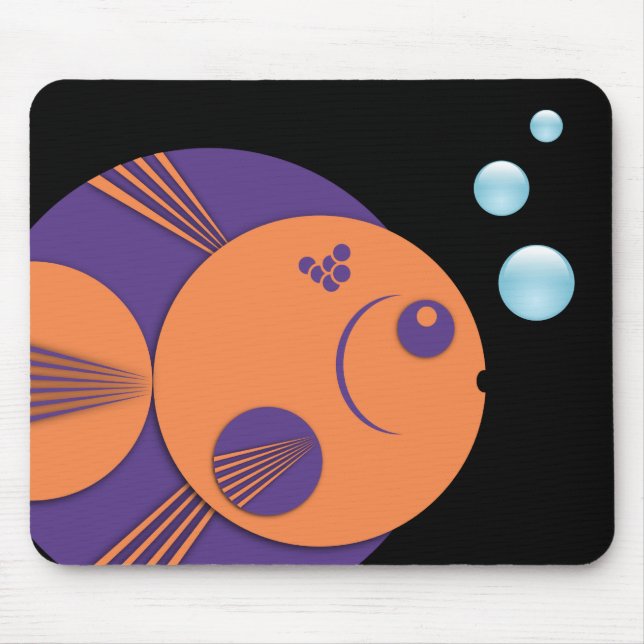 Mousemat, Circle Fish, purple orange, blue bubbles Mouse Mat (Front)