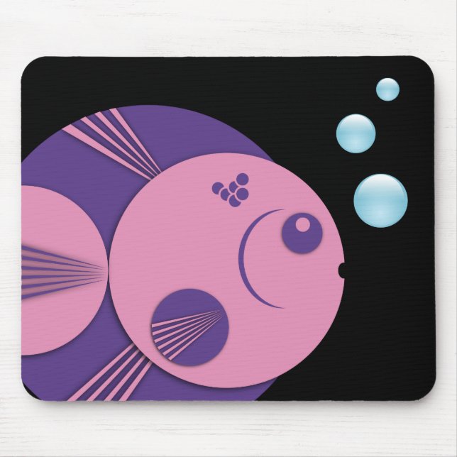 Mousemat, Circle Fish, purple pink, blue bubbles Mouse Mat (Front)