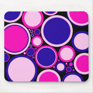 Mousemat, retro dots, hot pink, pink, blue, black mouse mat
