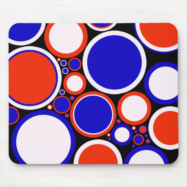 Mousemat, retro dots, red, white, blue, black mouse mat (Front)