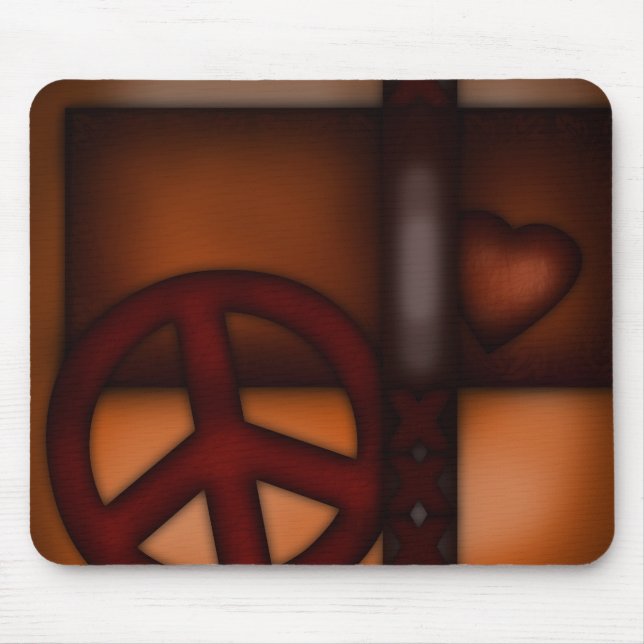 Mousemat, Rustic Heart and Peace Sign Mouse Mat (Front)