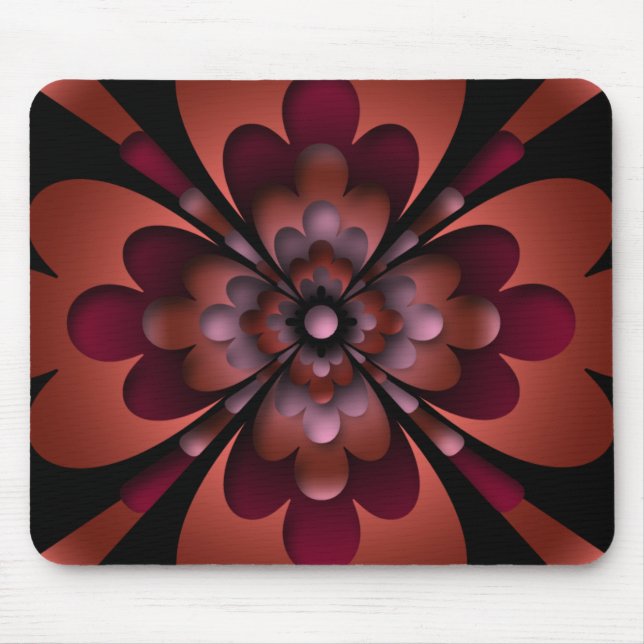 Mousemat, Zen Flower, Dark Peach Red Orange Pink Mouse Mat (Front)