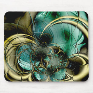 Mousepad Abstract Art Metal Gold Teal Glass