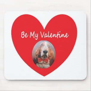 Mousepad Basset Hound Heart Red Be My Valentine