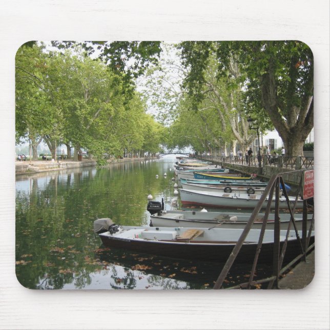 Mousepad: Boats, Canal, Lake Annecy, France Mouse Mat (Front)