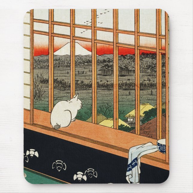 Mousepad: Cat on Window by Hiroshige 歌川広重 Mouse Mat (Front)