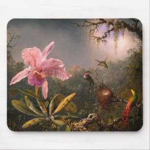 Mousepad: Cattleya Orchid & Three Hummingbirds Mouse Mat