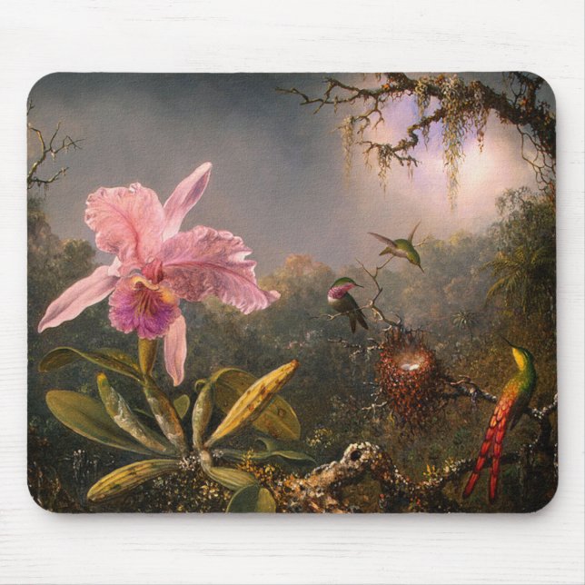 Mousepad: Cattleya Orchid & Three Hummingbirds Mouse Mat (Front)