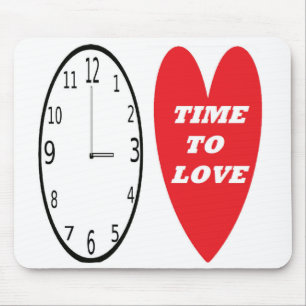Mousepad Clock WithRed Heart Time To Love