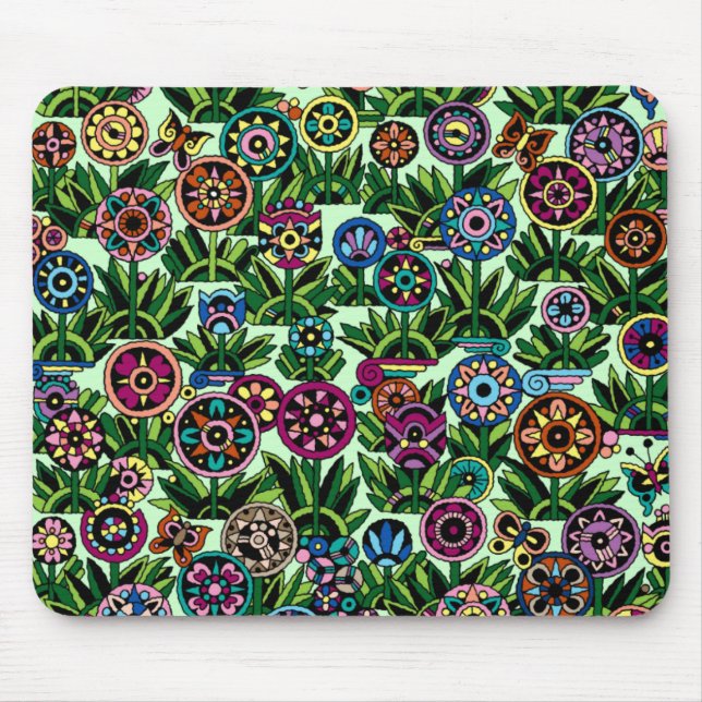 Mousepad Cute Retro Flowers and Butterflies (Front)