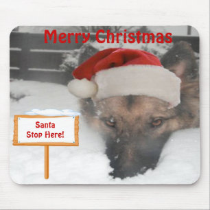 Mousepad German Shepherd Santa Stop Here Sign