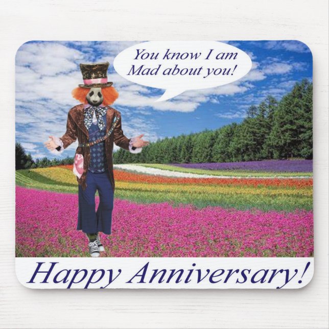 mousepad.  Happy Anniversary.  panda/madhatter Mouse Mat (Front)