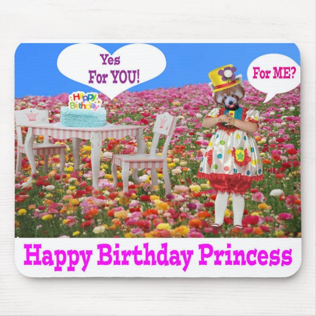 mousepad.  Happy Birthday Princess.  red panda/lit Mouse Mat (Front)