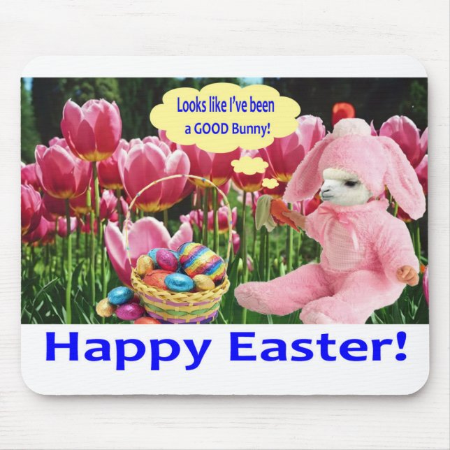 mousepad.  Happy Easter.  alpaca/bunny Mouse Mat (Front)