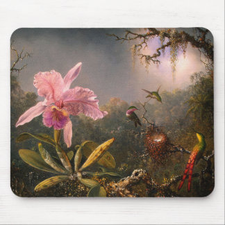 Mousepad:  Orchid and Hummingbirds Mouse Mat