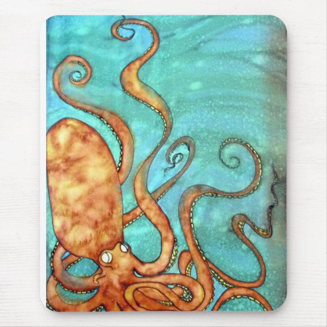 Mousepad: Original Hand Painted silk Octopus Mouse Mat (Front)