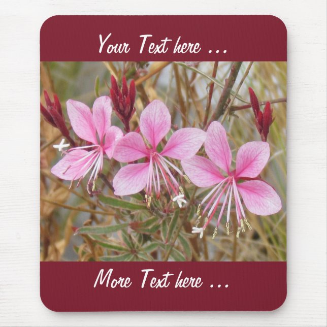 Mousepad - Pink Flowers with text (Front)