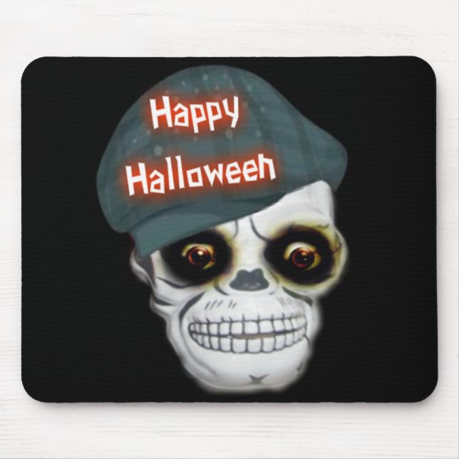 Mousepad Skeleton Head Happy Halloween (Front)