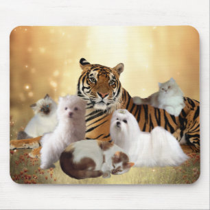 Mousepad Tiger Dogs Cats friends