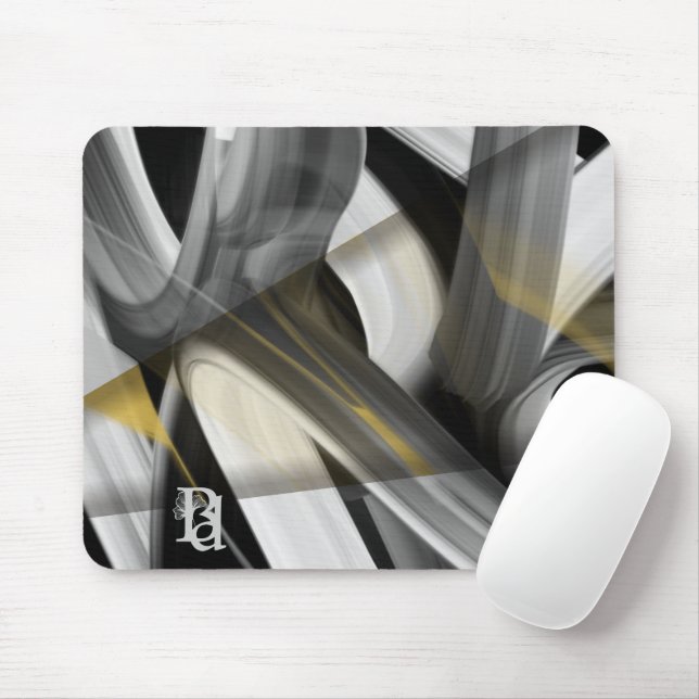 Mousepad Trend Abstract Art Black White Gold  (With Mouse)