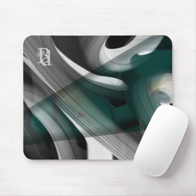 Mousepad Trend Abstract Art Black White Green (With Mouse)