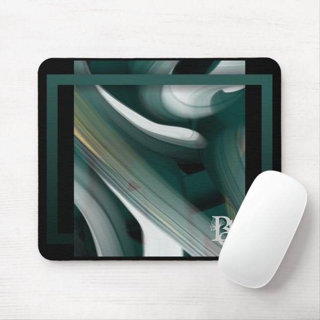 Mousepad Trend Abstract Art Black White Green (With Mouse)