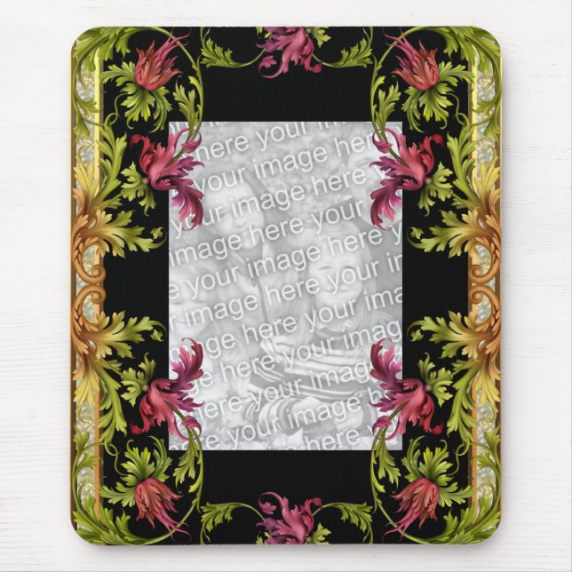 Mousepad Vintage "ADD Your Photo" Black Floral (Front)