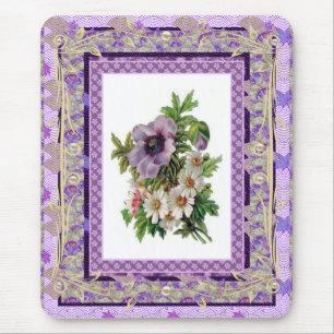 Mousepad Vintage Floral Mauve Flowers