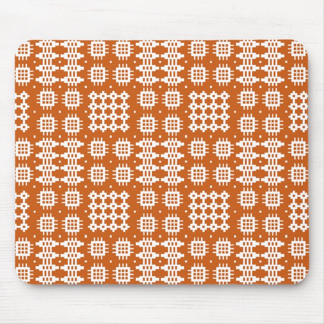 Mousepad: Welsh Tapestry Pattern, Brick Red, White Mouse Mat (Front)