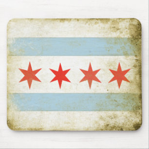 Mousepad with Distressed Chicago Flag Print