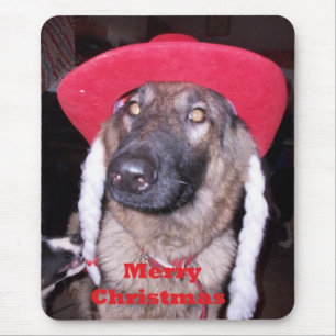 Mousepad With German Shepherd In Christmas Hat
