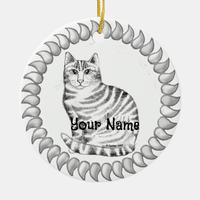 Mouser Tabby Cat  Ceramic Tree Decoration (Front)