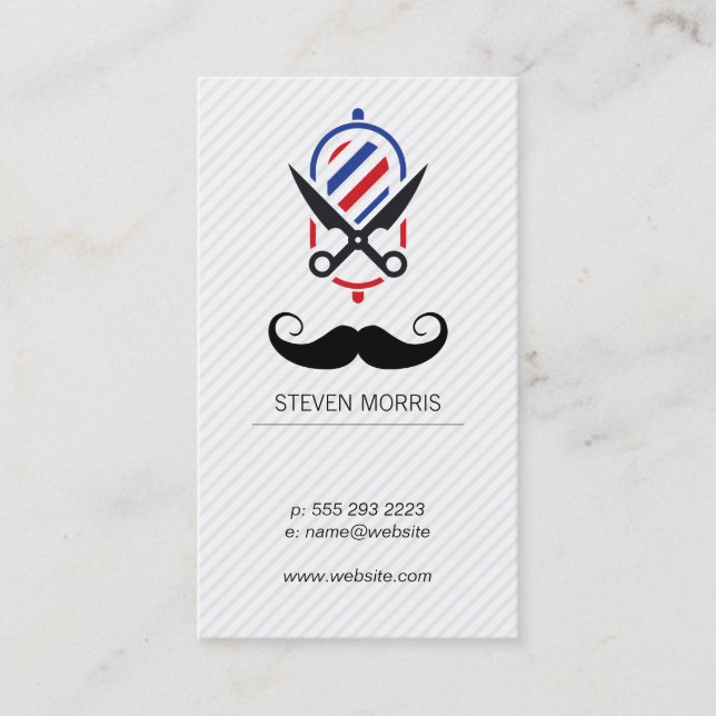 Moustache and Barber Pole Scissors Business Card (Front)