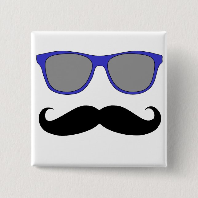Moustache and Blue Sunglasses Humour 15 Cm Square Badge (Front)