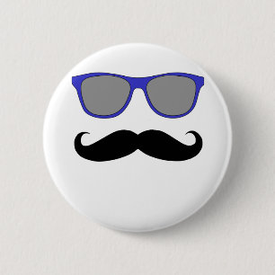 Moustache and Blue Sunglasses Humour 6 Cm Round Badge